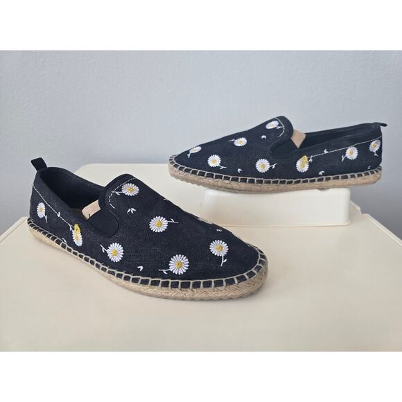 ALDO Paycien Espadrilles Men’s 11 Black Canvas Slip-On with Embroidered Daisies - Picture 1 of 6
